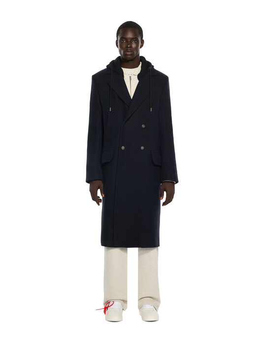 OFF WHITE Wool Varsity Hooded Double-Breasted Coat BLUE GRAPHITE 44MER09UF26F001
