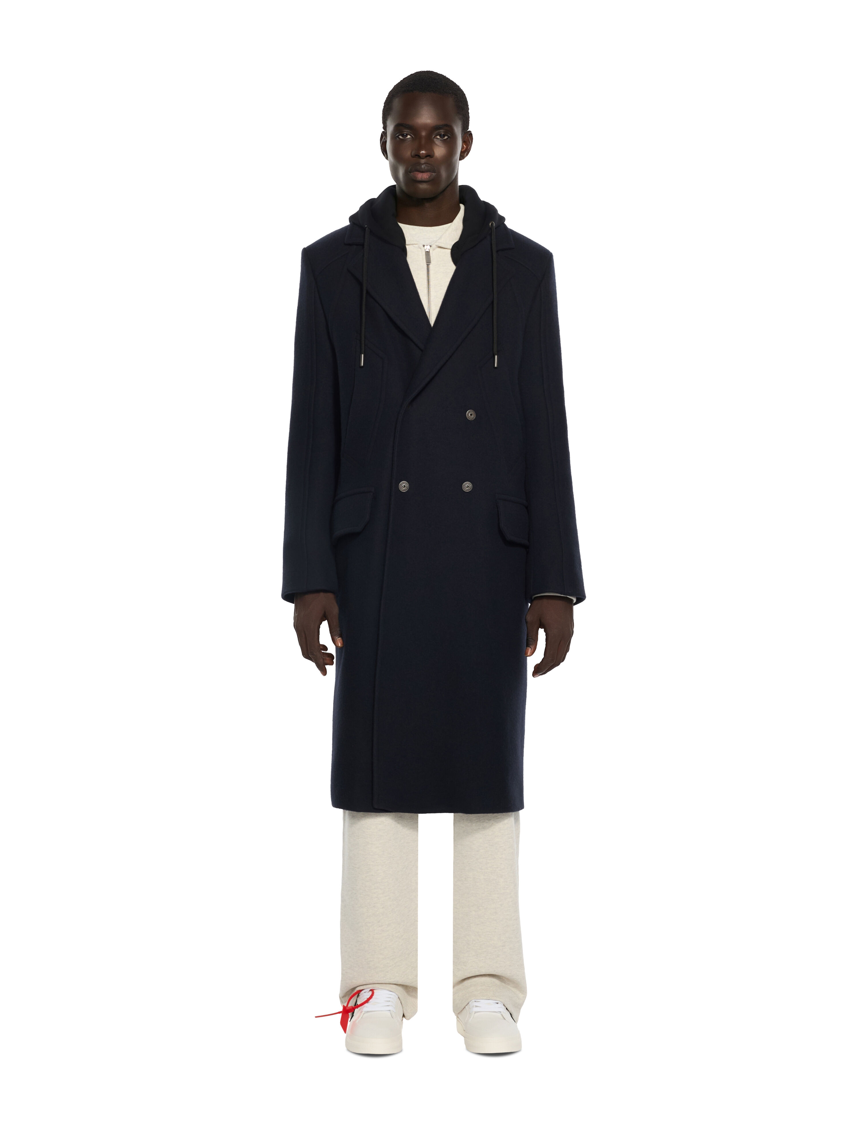 OFF WHITE Wool Varsity Hooded Double-Breasted Coat BLUE GRAPHITE 44MER09UF26F001