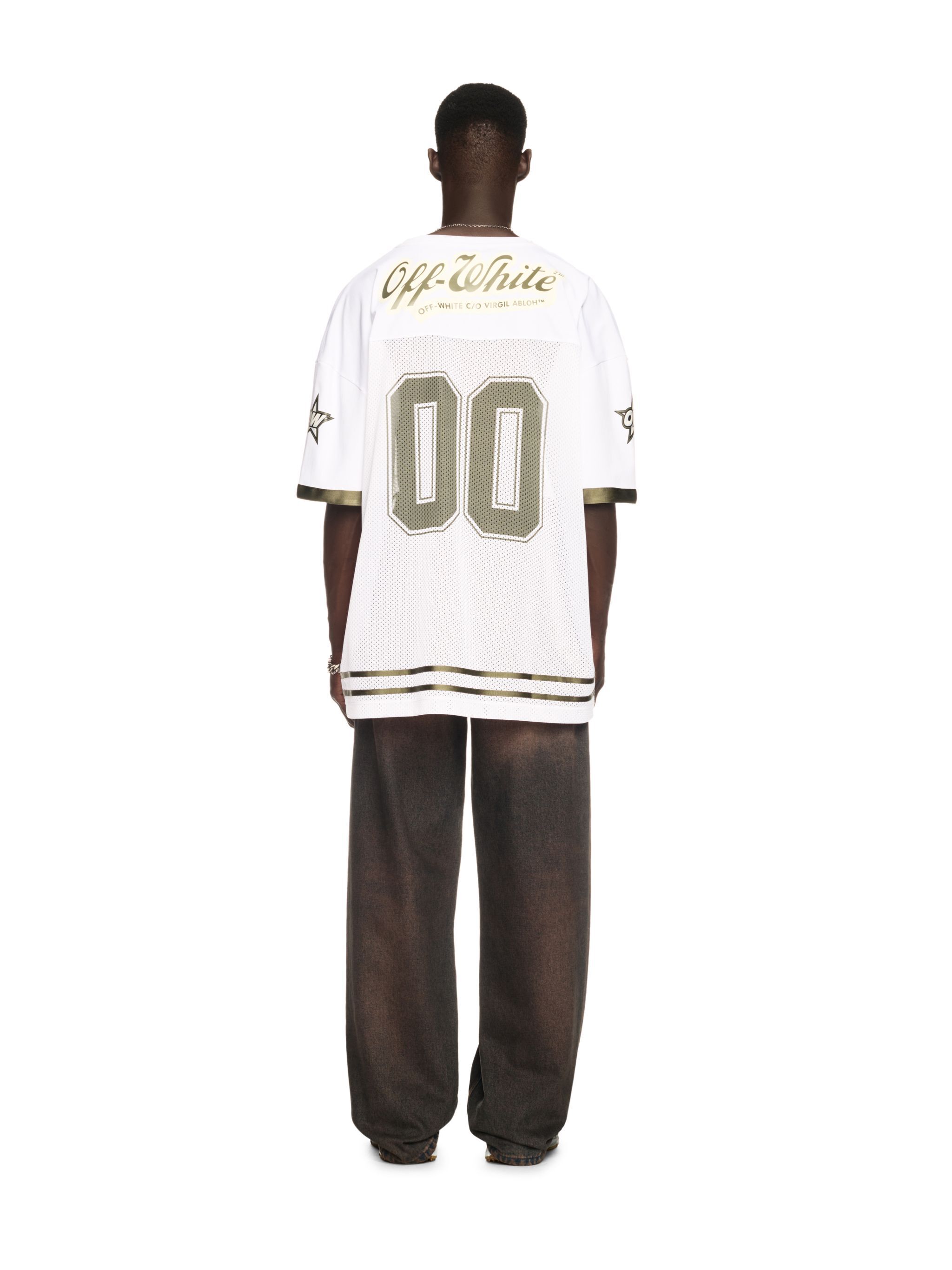 OFF WHITE 00 Mesh Football  T-Shirt WHITE - WINTER MOSS OMAD003S25JER002