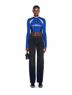 OFF WHITE Tech Jer Serena Long-Sleeve Top ELECTRIC BLUE-WHITE OWAD27BF25JER001
