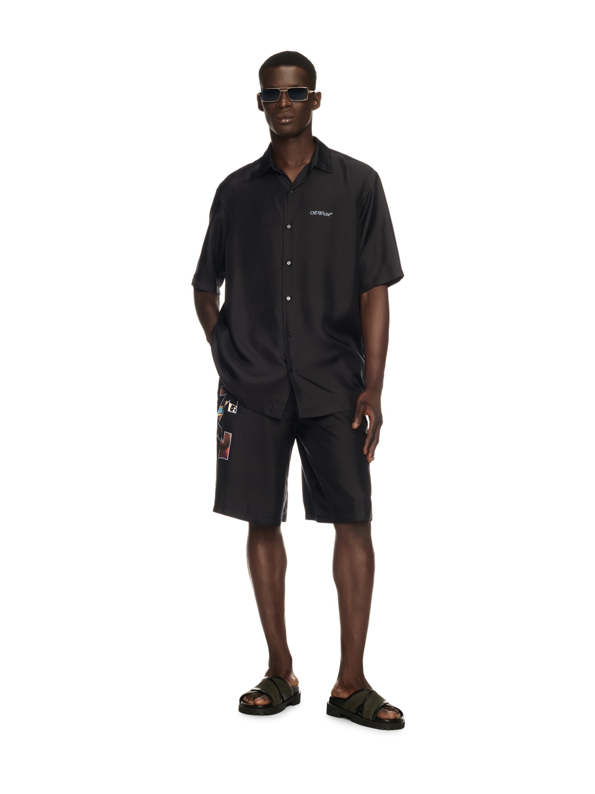 OFF WHITE Black Barber Arrow Silk Bowling Shorts BLACK OMCB092S25FAB005