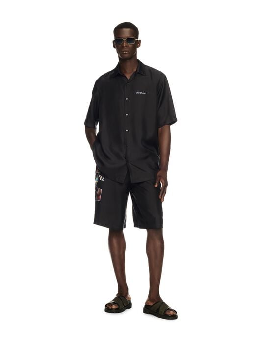 Black Barber Arrow Silk Bowling Shorts OFF WHITE Black Barber Arrow Silk Bowling Shorts BLACK OMCB092S25FAB005