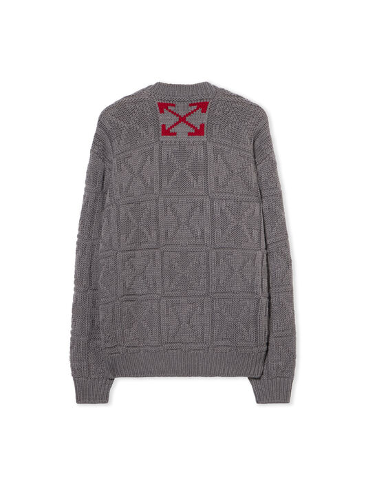OFF WHITE Arrow Ao 3D Stitch Knit Crewn GREY - CHILI PEPPER OMHE20PF25KNI001