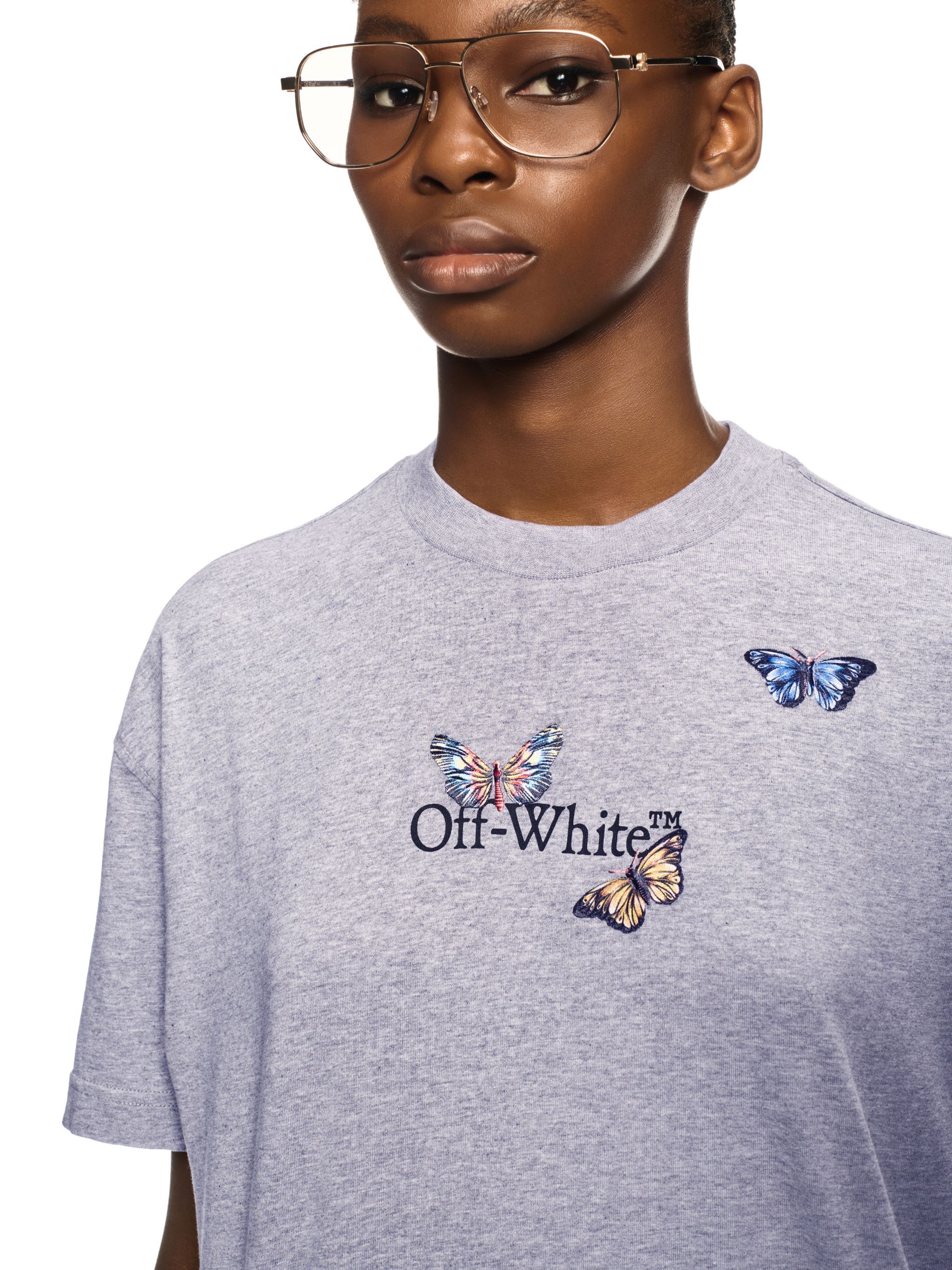 OFF WHITE Gray Bookish Butterfly T-Shirt GREY OWAA089S25JER007