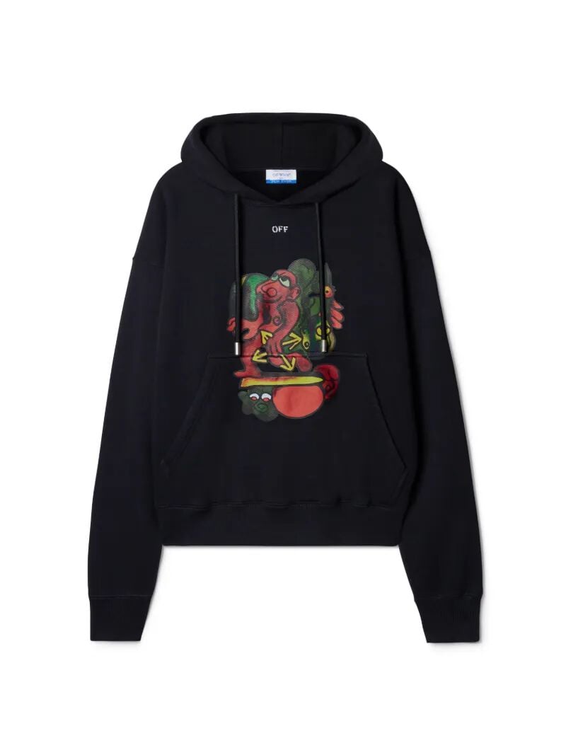 OFF WHITE Felpa Nera Con Cappuccio E Motivo Nana Arrow  OMBB085Z25FLE001