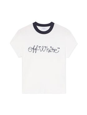 OFF WHITE Embroidered Script Logo Fitted Logo Tee WHITE-BLUE IRIS OWAA112F25JER001