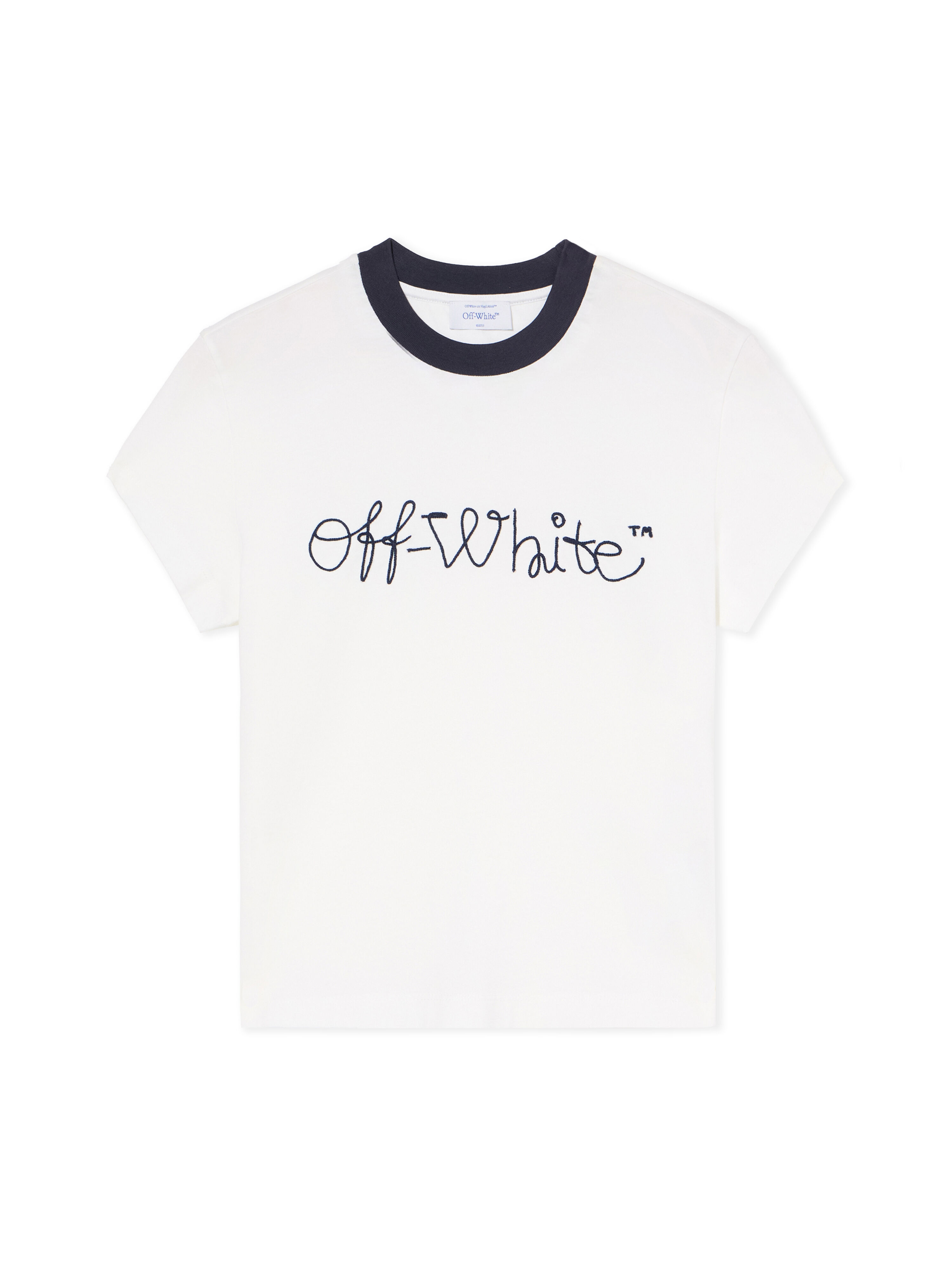 OFF WHITE Embroidered Script Logo Fitted Logo Tee WHITE-BLUE IRIS OWAA112F25JER001