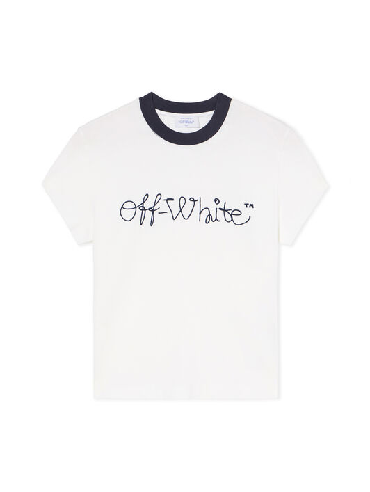 Embroidered Script Logo Fitted Logo Tee OFF WHITE Embroidered Script Logo Fitted Logo Tee WHITE-BLUE IRIS OWAA112F25JER001