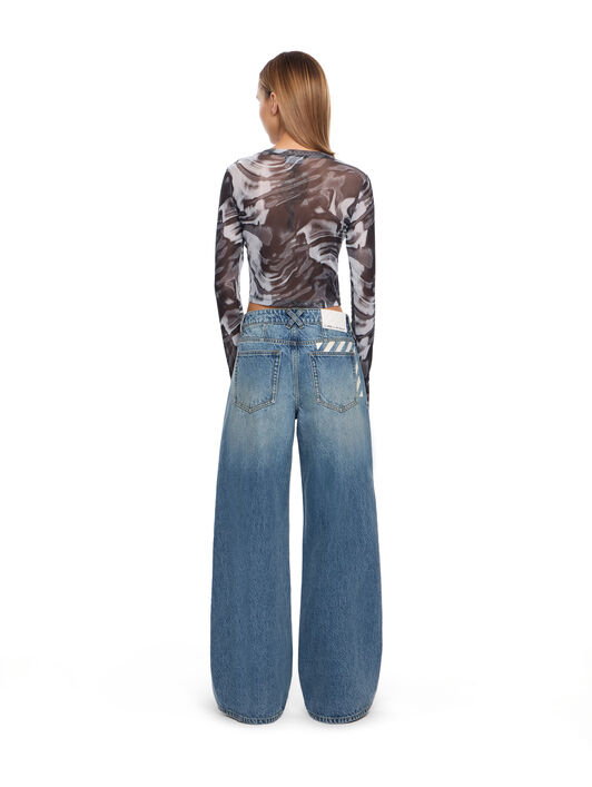 LAB L/AB Mesh Printed Crop Top Black White Swirl LABF2639B00049T