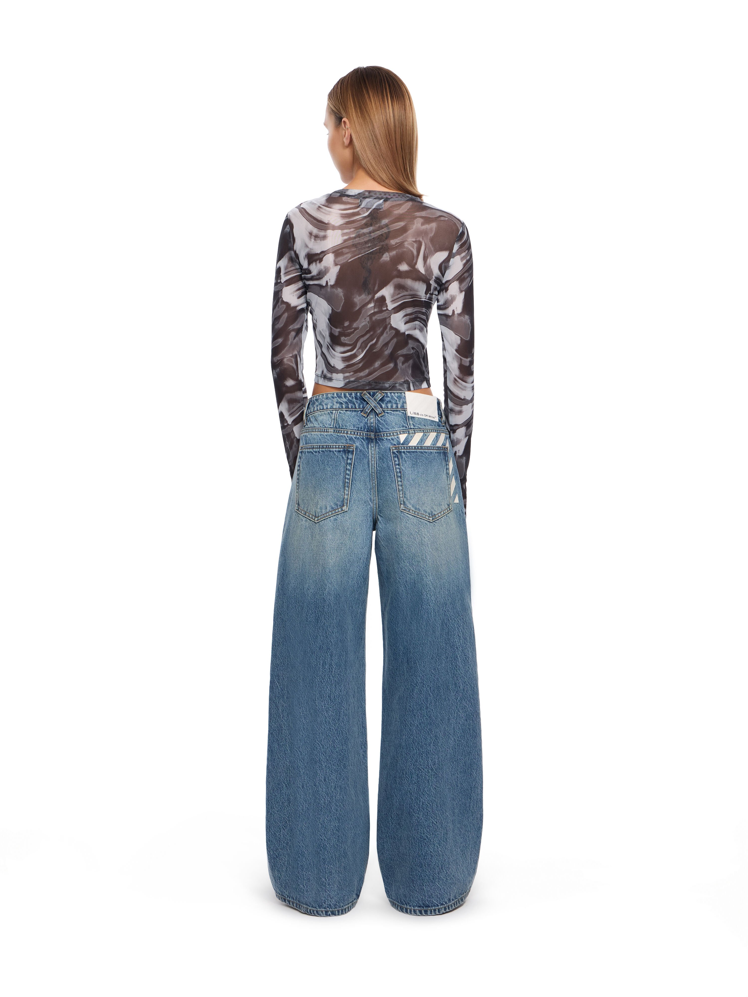 LAB L/AB Mesh Printed Crop Top Black White Swirl LABF2639B00049T