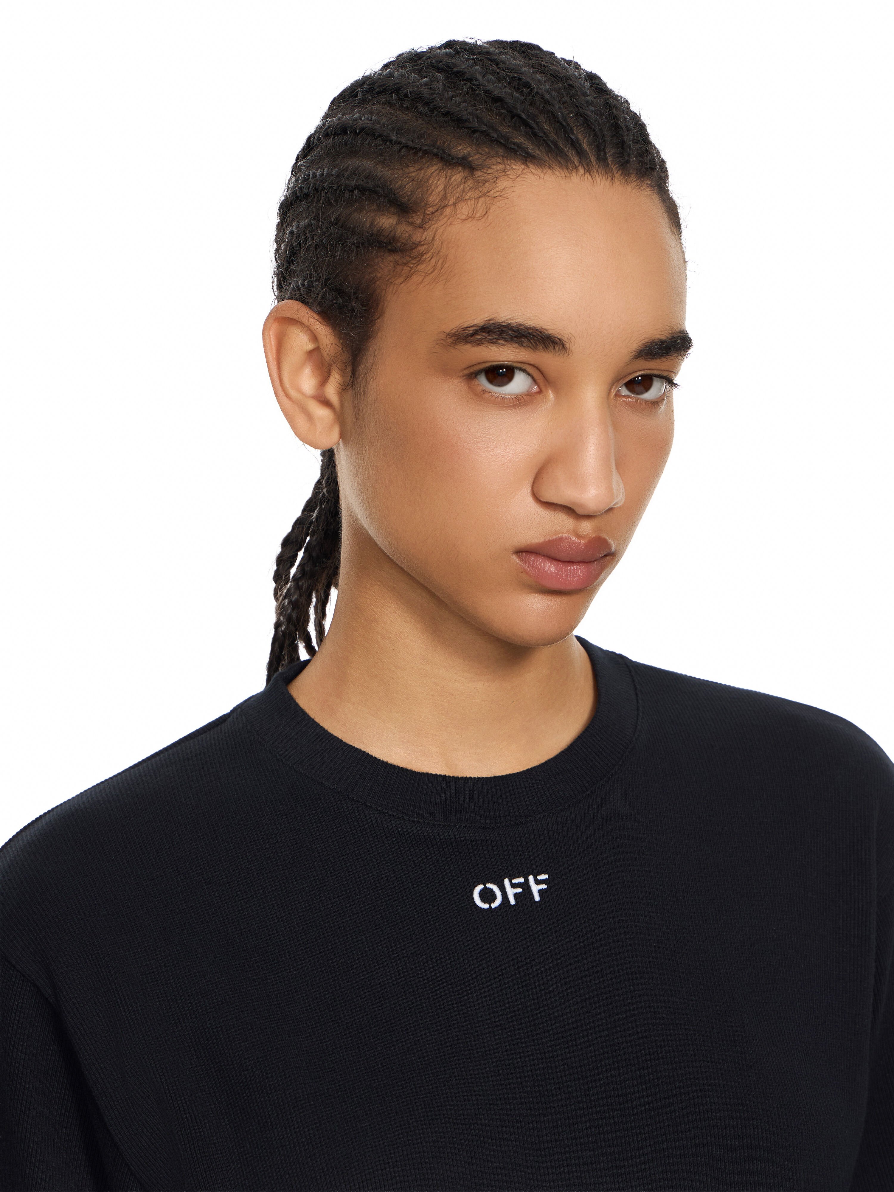 OFF WHITE Off Stamp Rib Cropped Tee Black-White 2FA00678T
