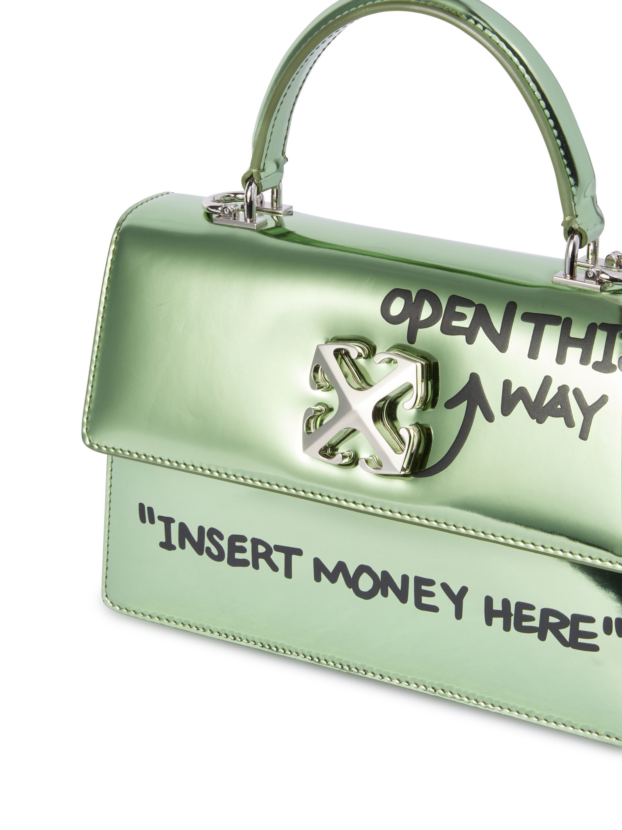 OFF WHITE Green Jitney 1.4 Quote Top Handle Bag GREEN OWNP062S25FAB001