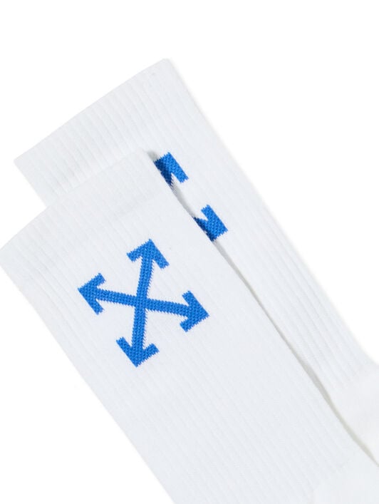 OFF WHITE Arrow Mid Calf Socks WHITE - NAVY BLUE OMRA080F25KNI001