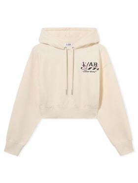 LAB L/AB Floral Diagonal Crop Hoodie Pristine LABF2639B00102T