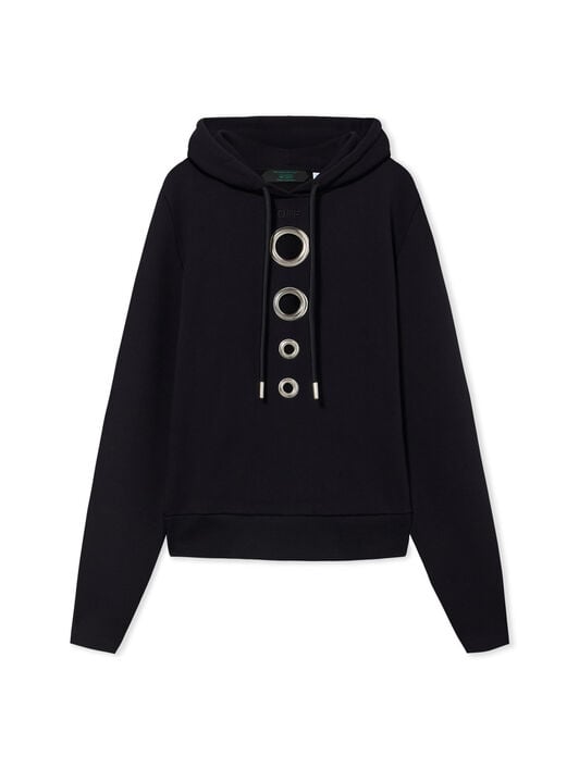 OFF WHITE Eyelet Meteor Slim Hoodie Black-Black 2FE00855T