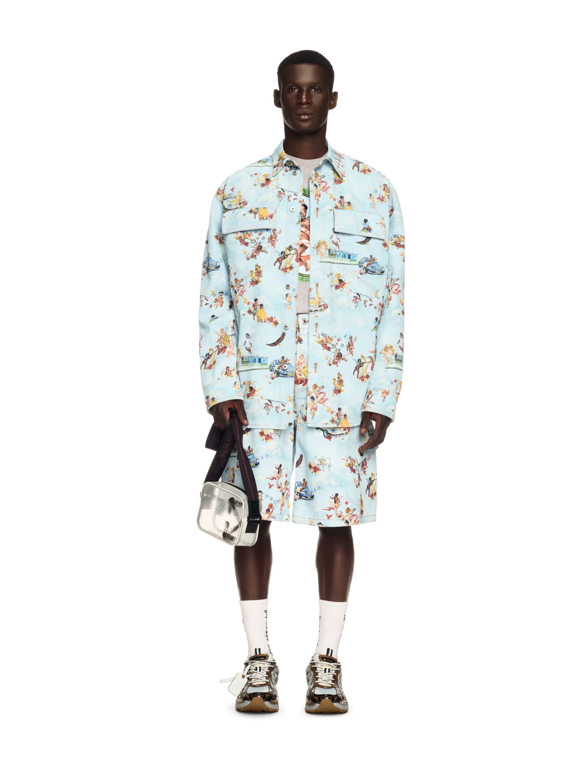OFF WHITE Fresco Print Den Milit Shirt Multicolor BLUE OMYD05HS25DEN003