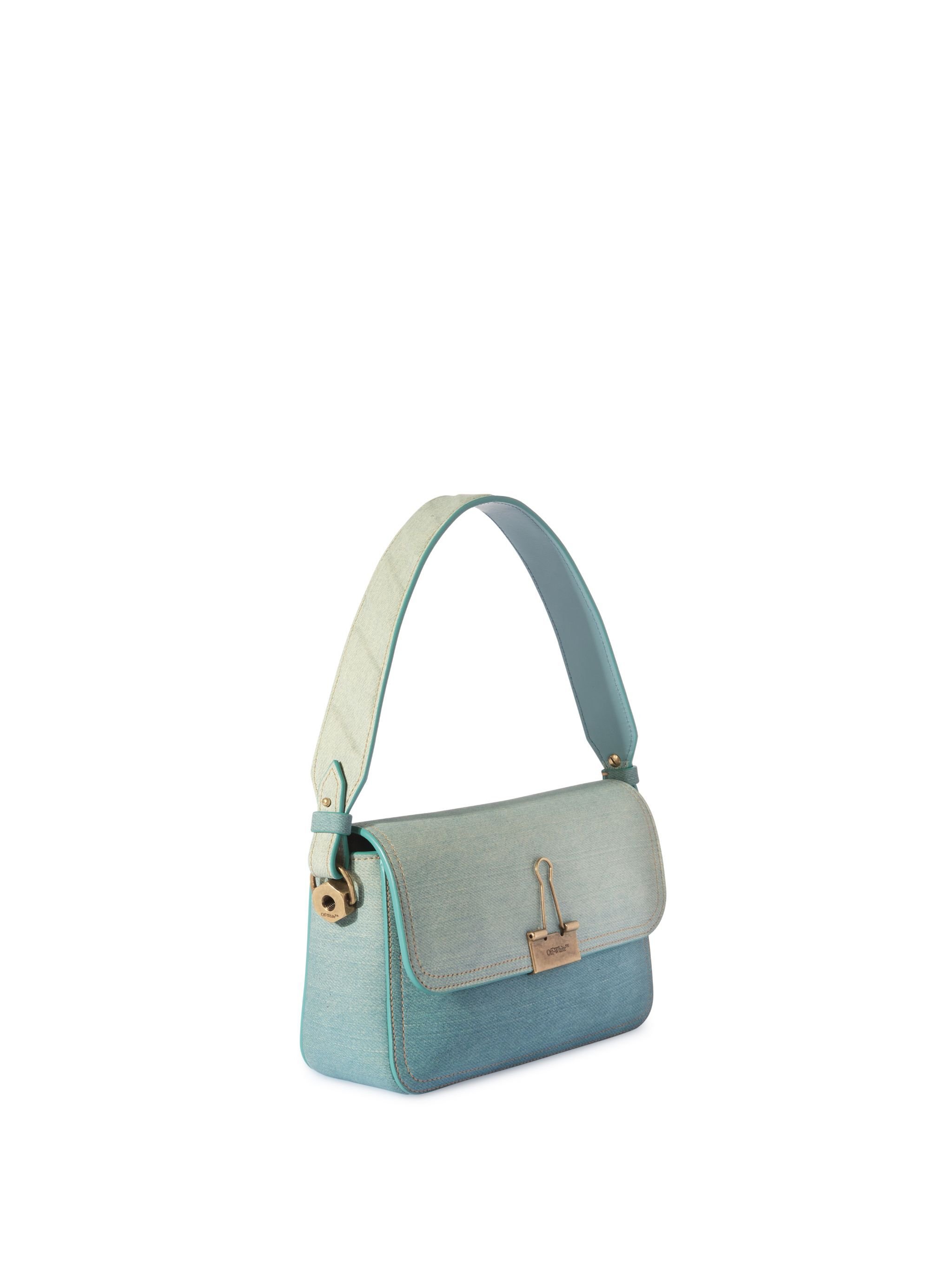 OFF WHITE Hellblaue Denim Leder Schultertasche BLAU OWNN181S25LEA001