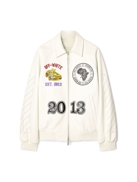 OFF WHITE Rhino Leather Raglan Varsity Jacket WHITE OMJA123S25LEA001