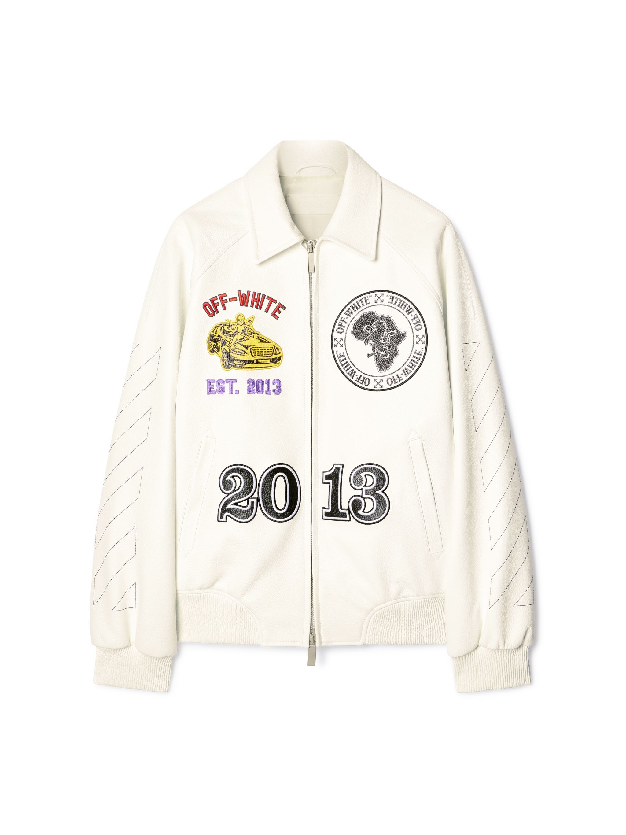 OFF WHITE Rhino Leather Raglan Varsity Jacket WHITE OMJA123S25LEA001