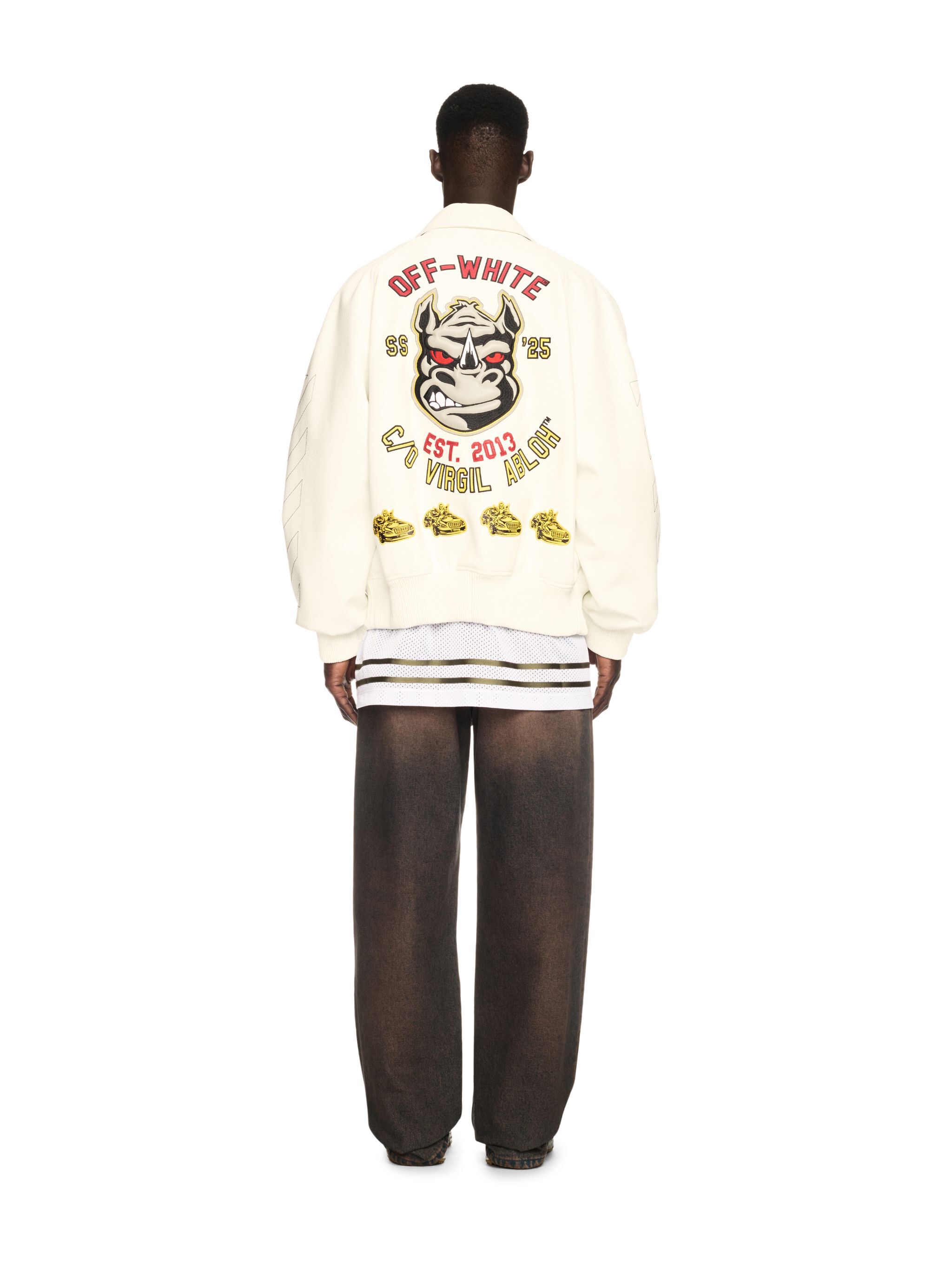OFF WHITE Rhino Leather Raglan Varsity Jacket WHITE OMJA123S25LEA001