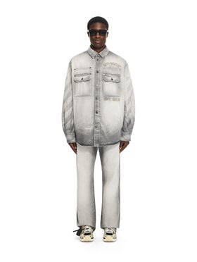 OFF WHITE Diagonal Embroidered Denim Military Overshirt SUN-FADED GREY 44MYD05VS26D003