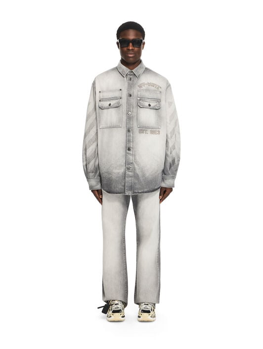 OFF WHITE Diagonal Embroidered Denim Military Overshirt SUN-FADED GREY 44MYD05VS26D003