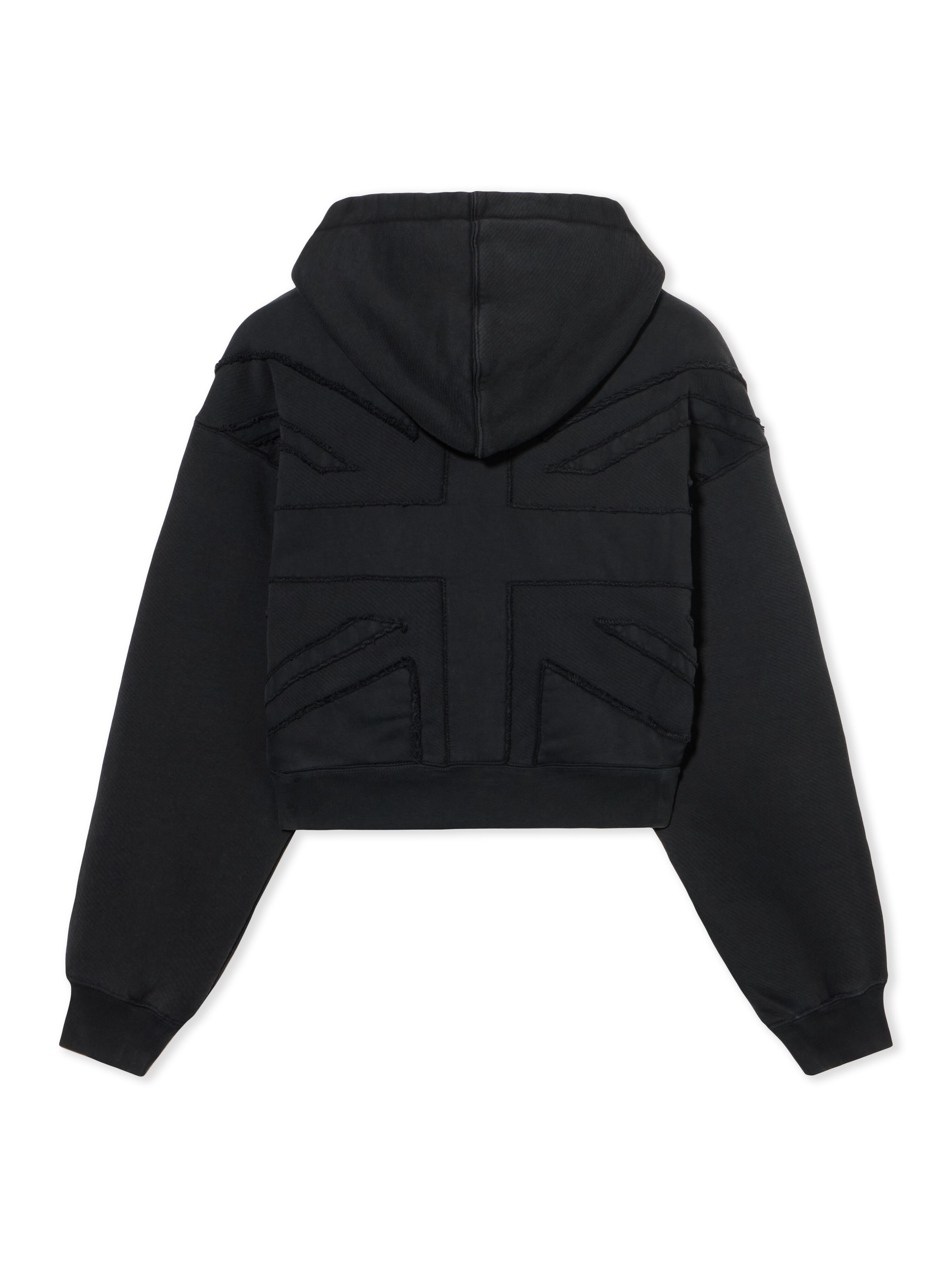 OFF WHITE UK CROP HOODIE WASHED BLACK-RED DAHLIA OWBB056F25FLE001