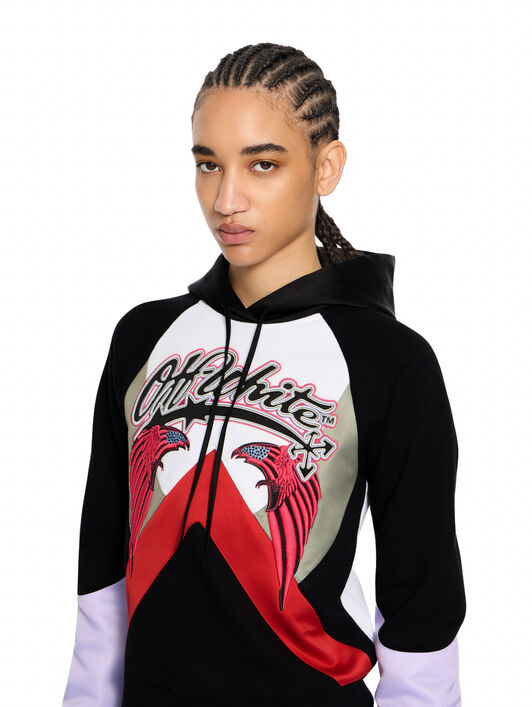 OFF WHITE Double Eagle Col Block Hoodie Black Barbados Cherry 29E00291T