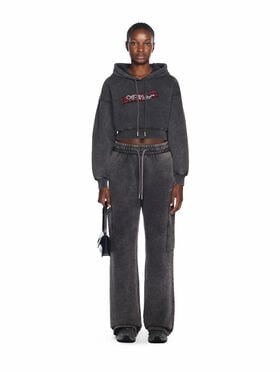 OFF WHITE Bookish Crop Logo Hoodie MARBLE BLACK-WHITE OWBB056F25FLE003