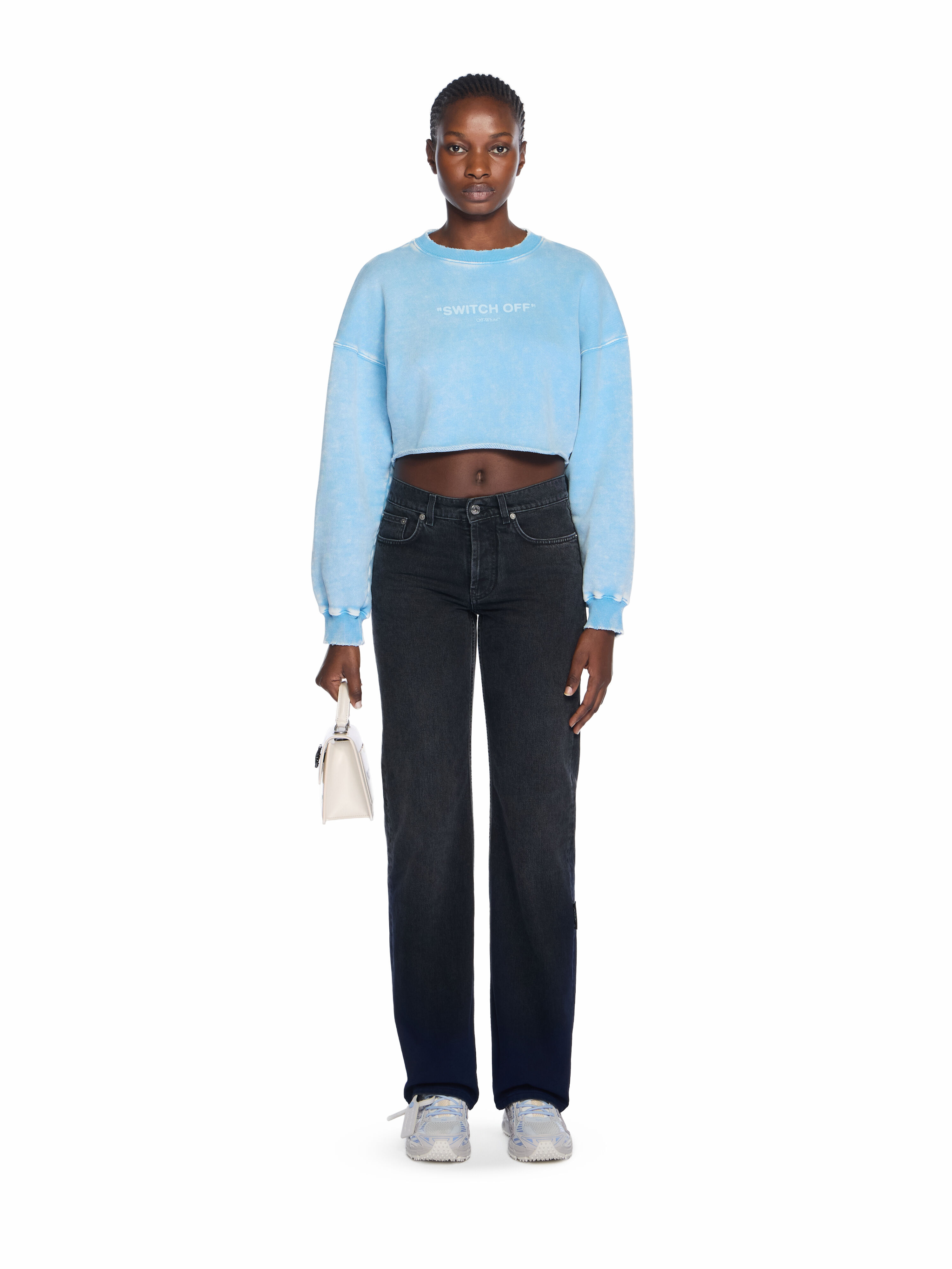 Switch Off Crop Crewneck Sweatshirt OFF WHITE Switch Off Crop Crewneck Sweatshirt LIGHT BLUE - WHITE OWBA07DT25FLE001