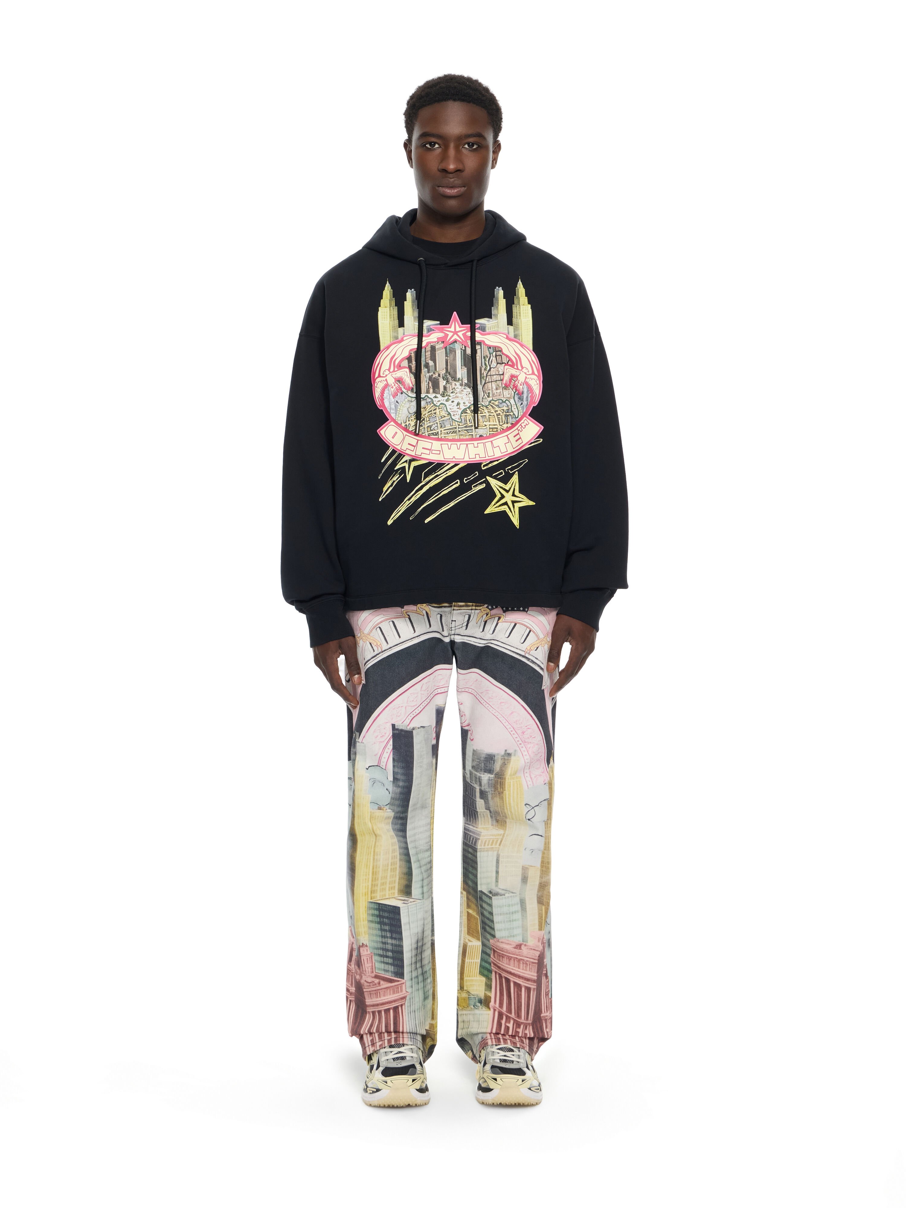 OFF WHITE Big Frame World Loose Hoodie BLACK 44MBB12MZ26F005