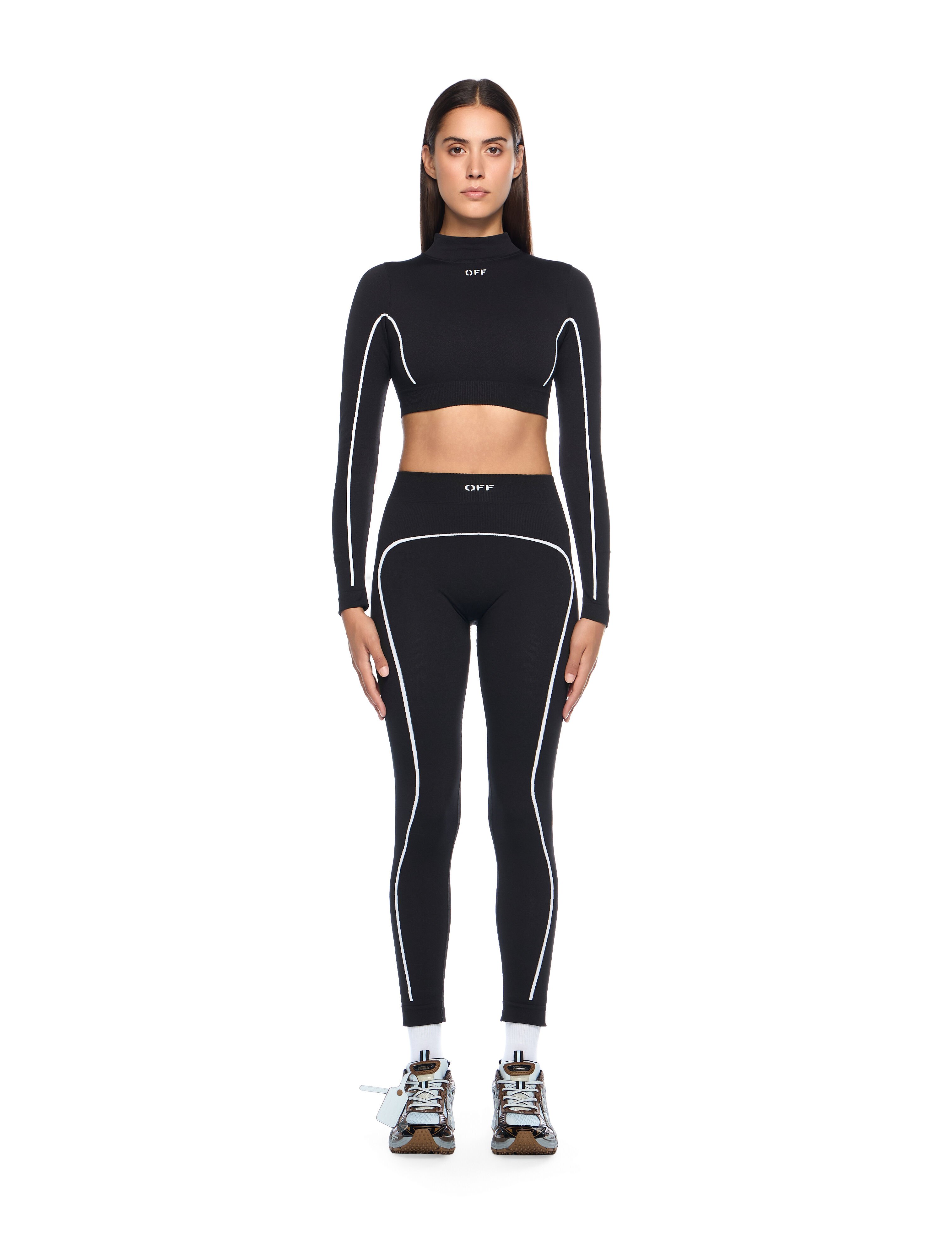 OFF WHITE Off Stamp Seamless Crop Top BLACK - WHITE OWVB04EC99KNI001
