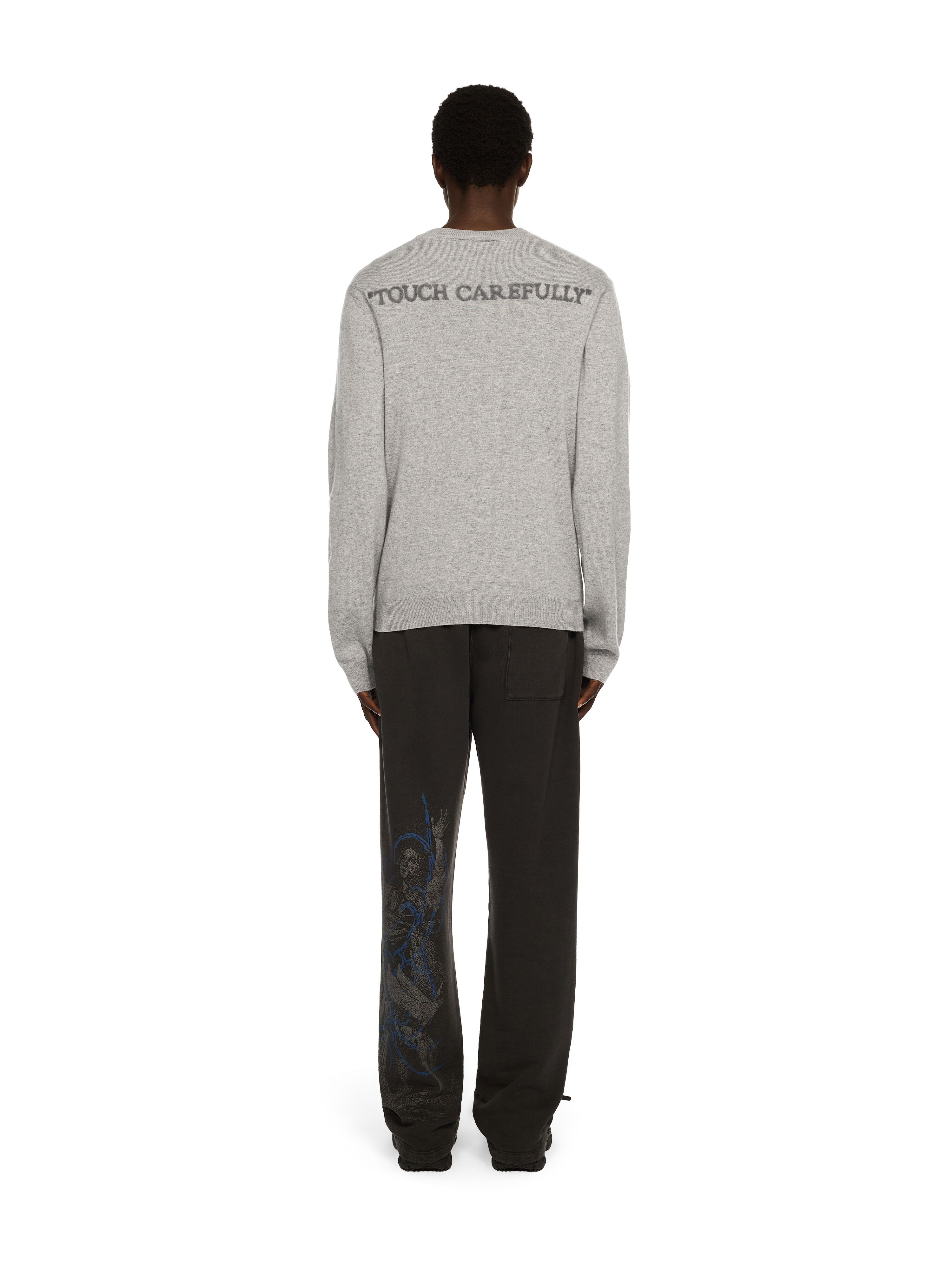 OFF WHITE Quote Knit Crewneck Logo Sweater LIGHT GREY MELANGE - BLACK OMHE20OF25KNI001