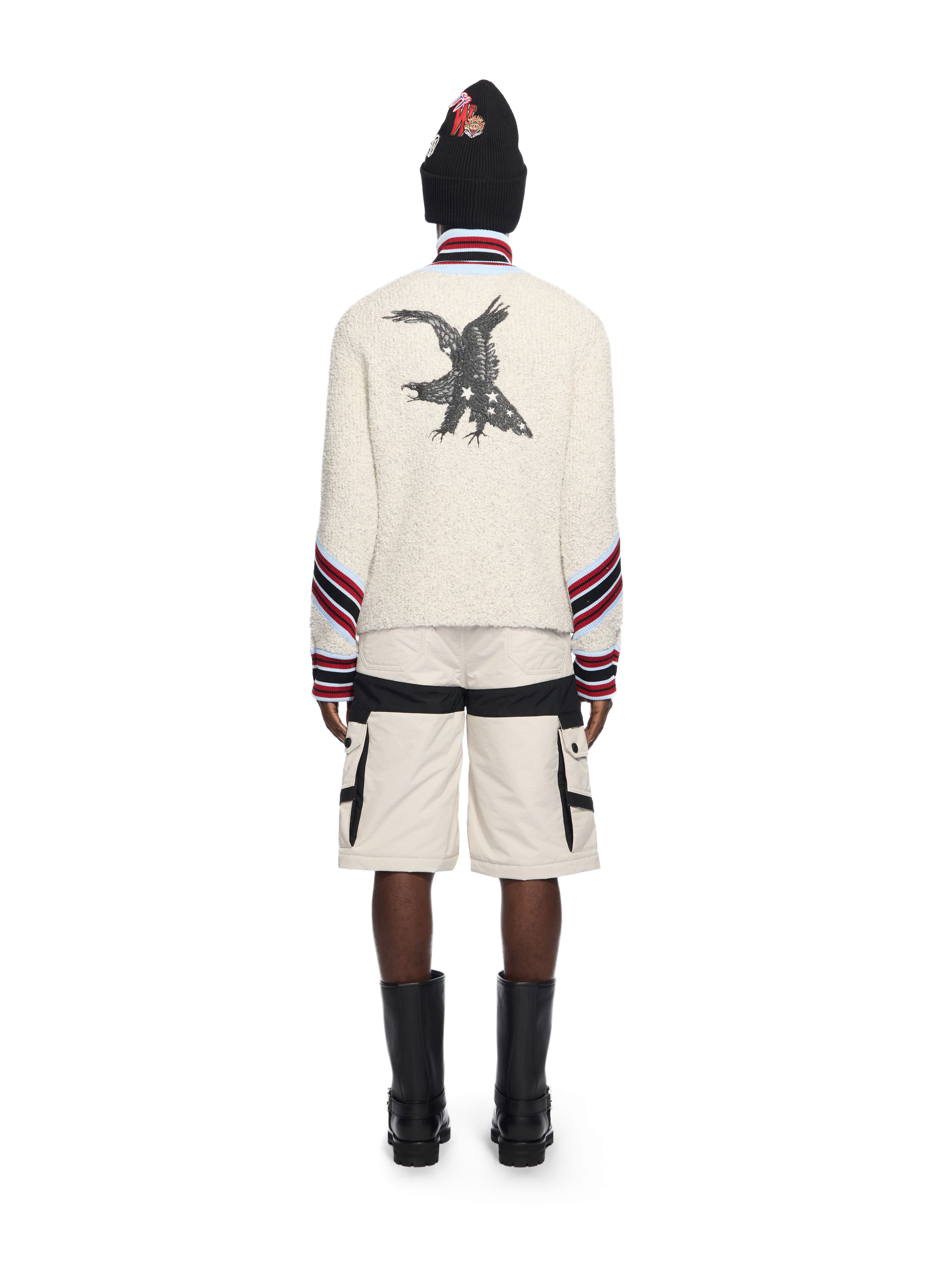 OFF WHITE African Cot Bouclé Zip Cardigan  LIGHT GREY - BLACK OMHY002W25KNI001