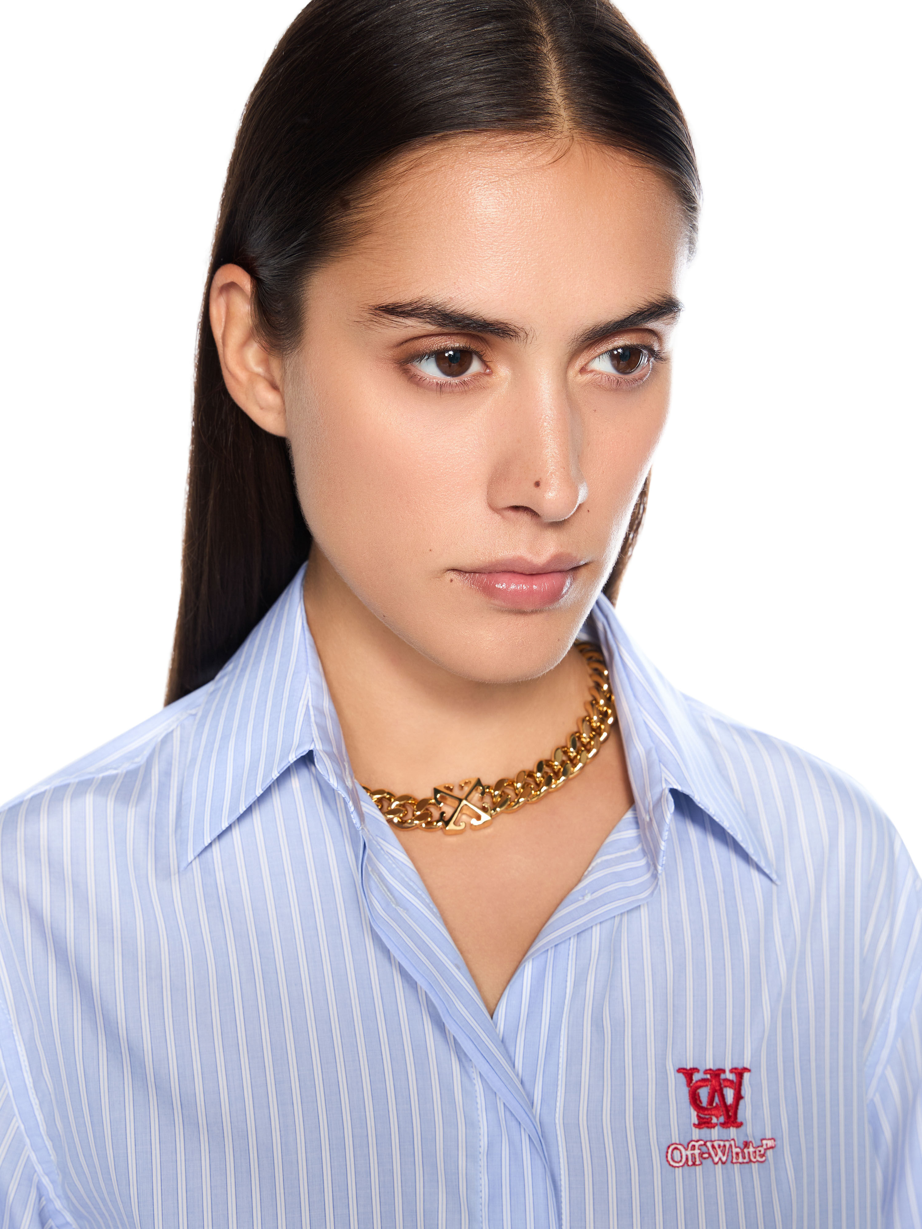 OFF WHITE Striped Poplin Shirt KENTUCKY BLUE-RED DAHLIA OWGE02AF25FAB001