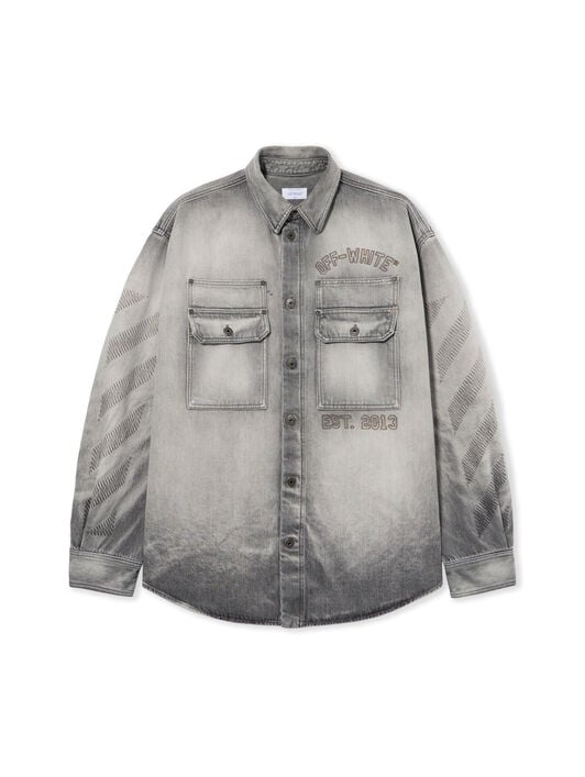 OFF WHITE Diagonal Embroidered Denim Military Overshirt SUN-FADED GREY 44MYD05VS26D003
