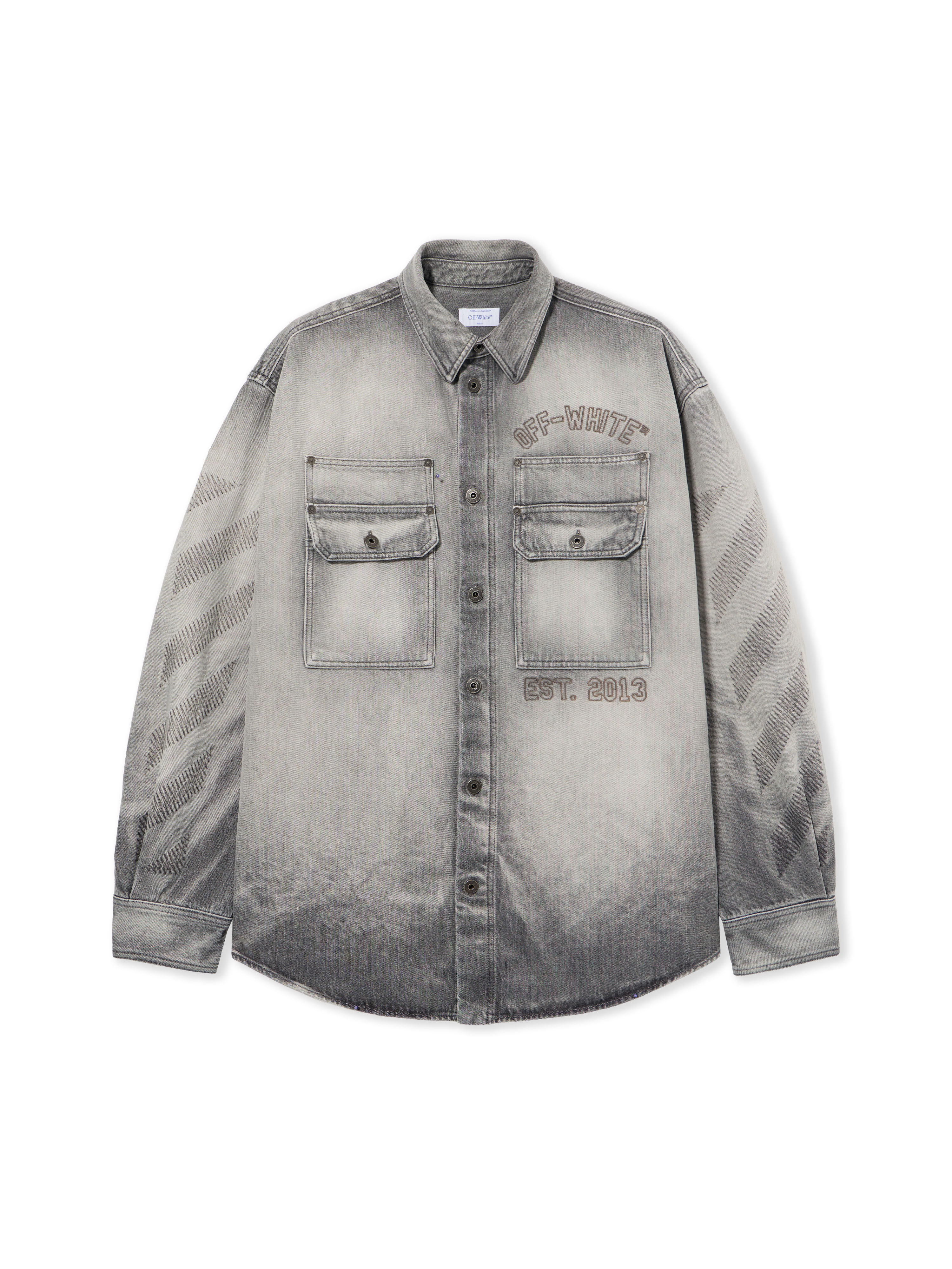 OFF WHITE Diagonal Embroidered Denim Military Overshirt SUN-FADED GREY 44MYD05VS26D003