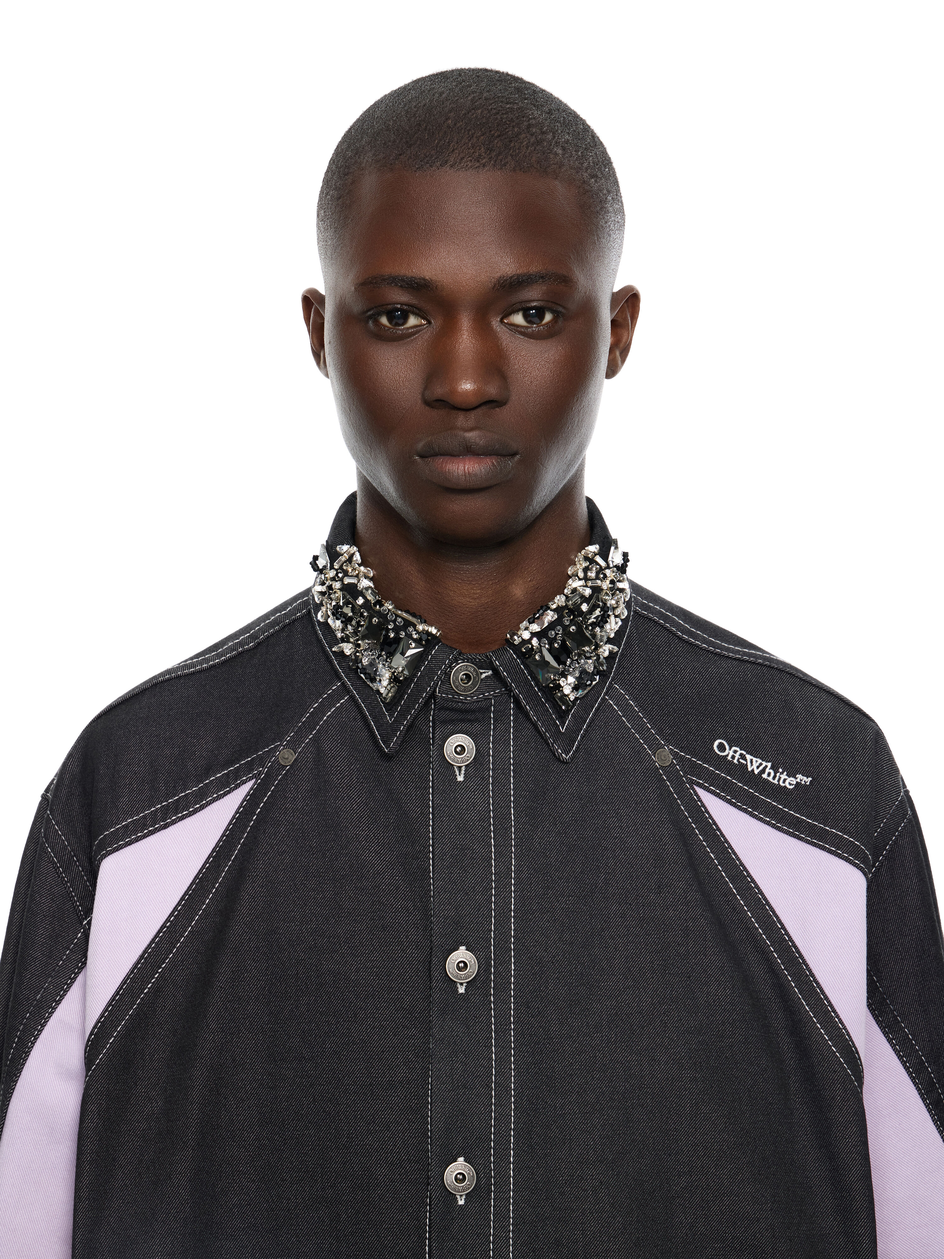 OFF WHITE Color Block Denim Crystal Overshirt BLACK 44MES01DZ26F002