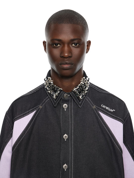 Color Block Denim Crystal Overshirt OFF WHITE Color Block Denim Crystal Overshirt BLACK 44MES01DZ26F002