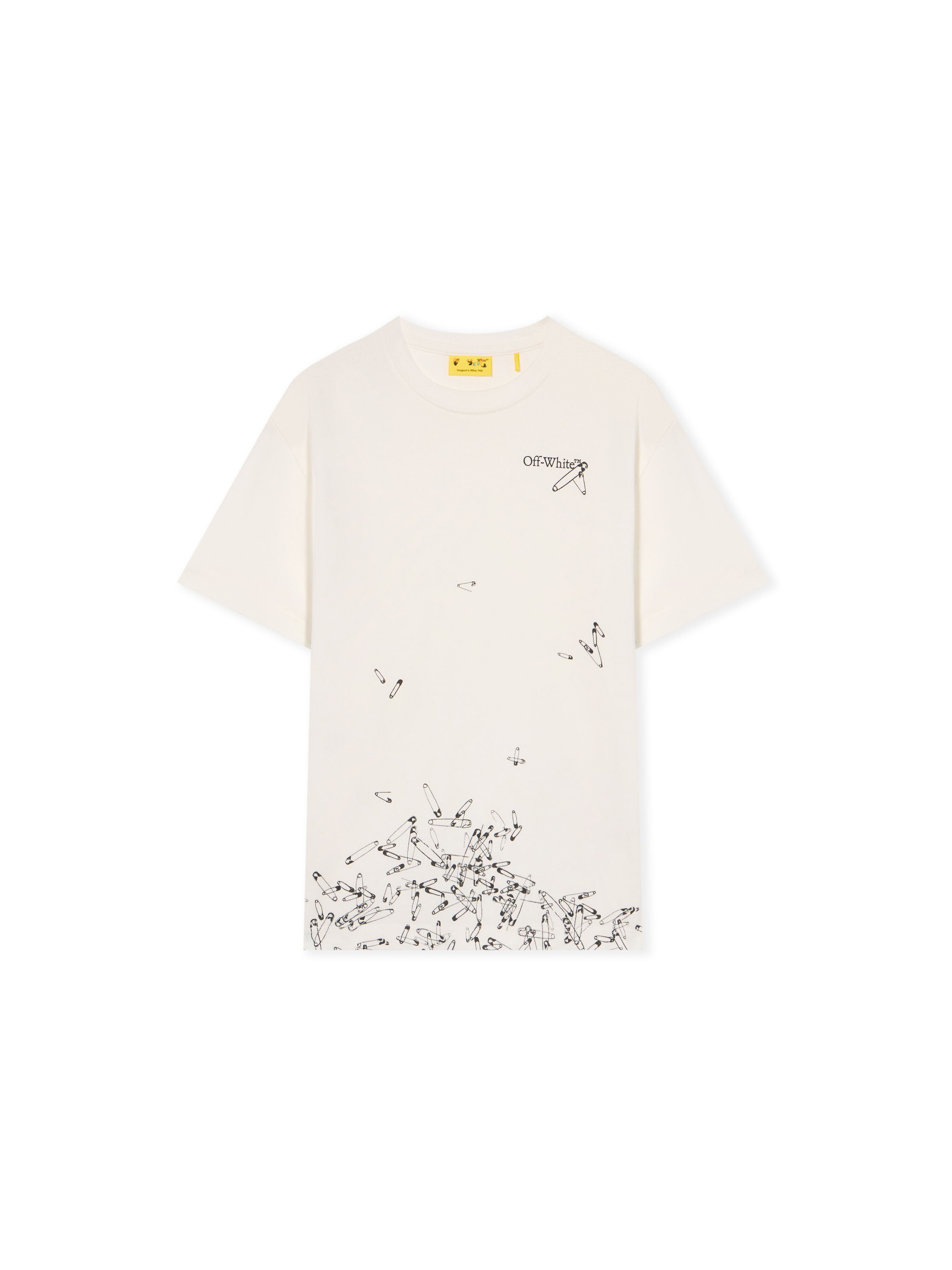 OFF WHITE Safety Pins Graphic Logo T-Shirt WHITE - BLACK OBAA002F25JER00H
