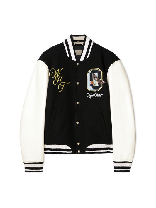 OFF WHITE Fresco Leather/Wool Varsity Jacket BLACK OMJA122S25LEA003