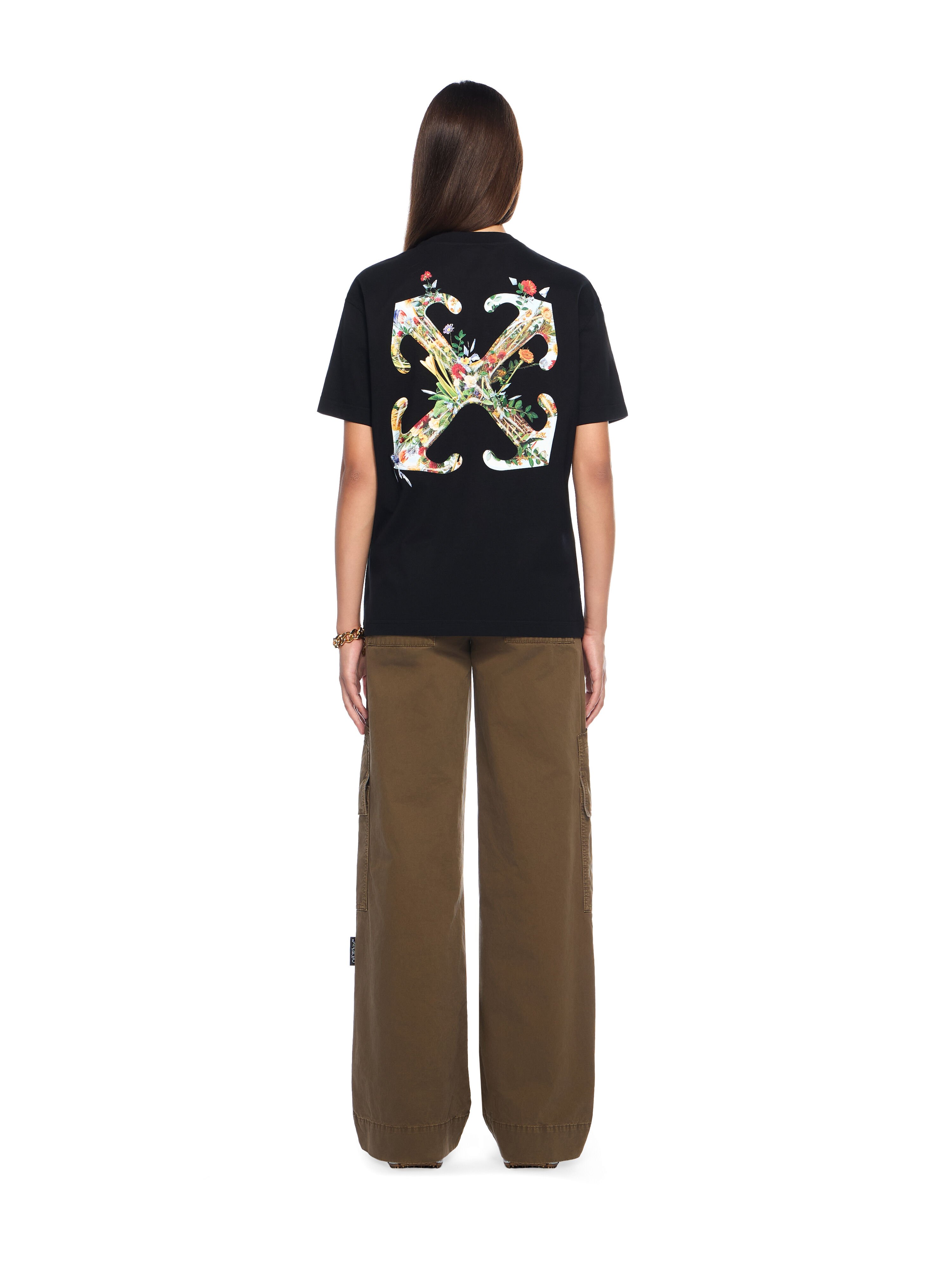 OFF WHITE Arrow Glass Flower Regular Logo T-Shirt BLACK - WHITE OWAA089F25JER001