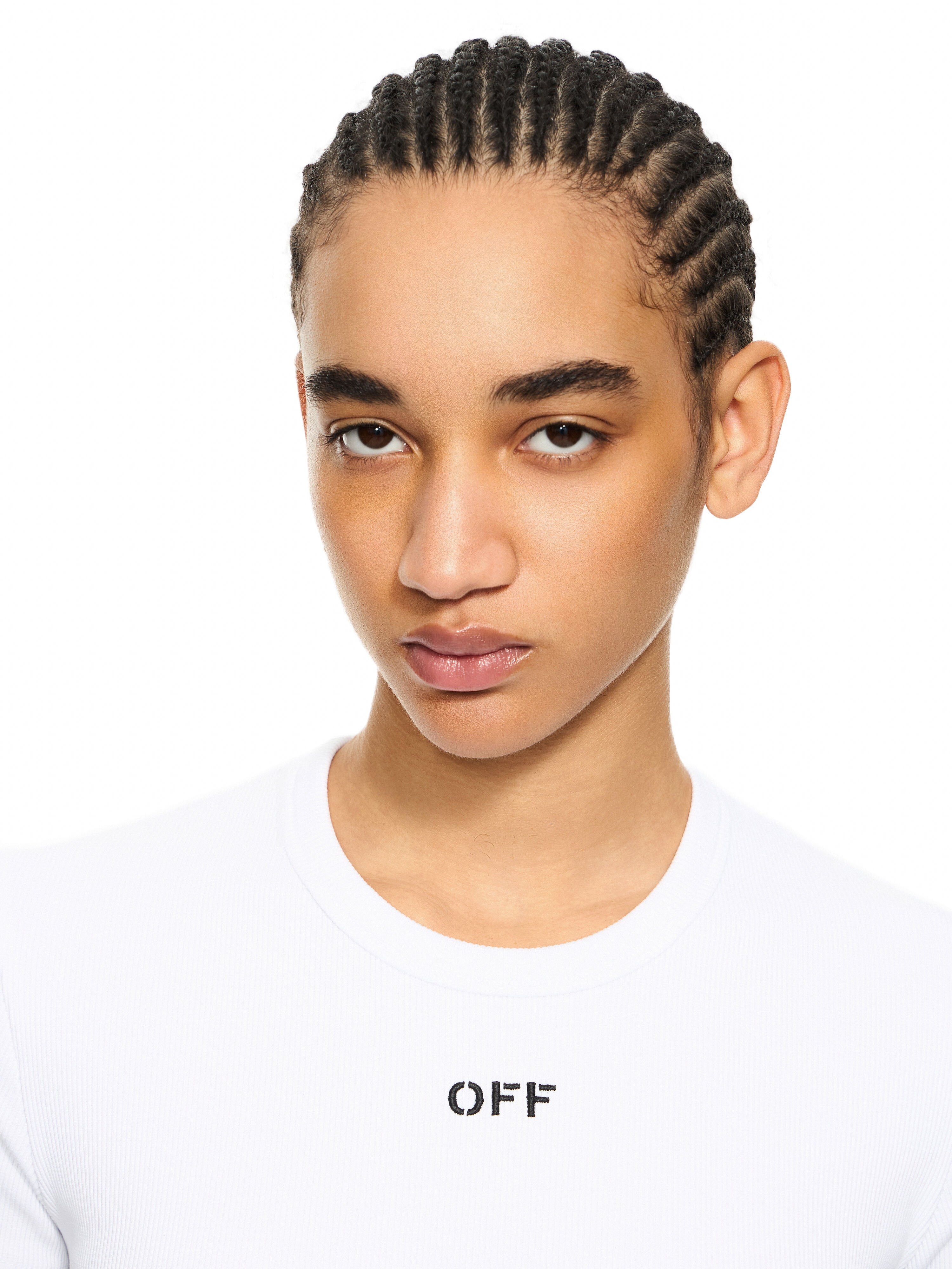 Off Stamp Ribbed Basic T-Shirt OFF WHITE Off Stamp Ribbed Basic T-Shirt White-Black 2AA065C99JER005