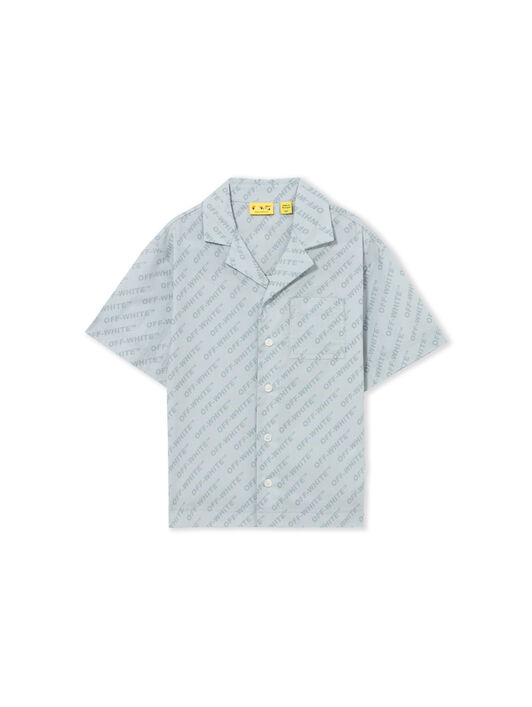 OFF WHITE Logo Aop Bowling Shirt DUSTY BLUE 44BGA002S26F001