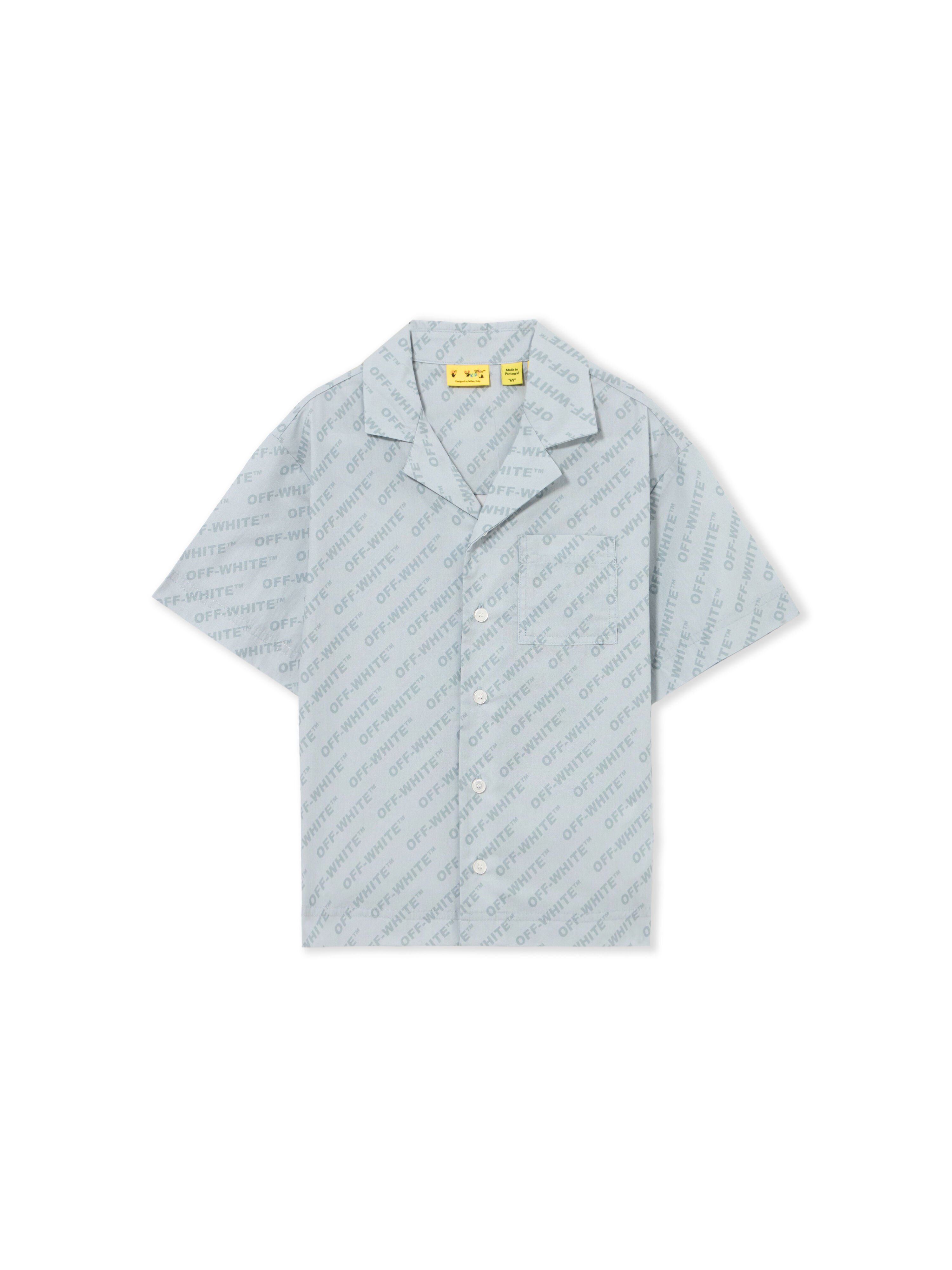OFF WHITE Logo Aop Bowling Shirt DUSTY BLUE 44BGA002S26F001