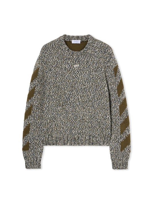 Diagonal Arrow Mouliné Knit Crewneck Sweater OFF WHITE Diagonal Arrow Mouliné Knit Crewneck Sweater BEECH MOULINÈ - BEECH OMHE20HF25KNI001
