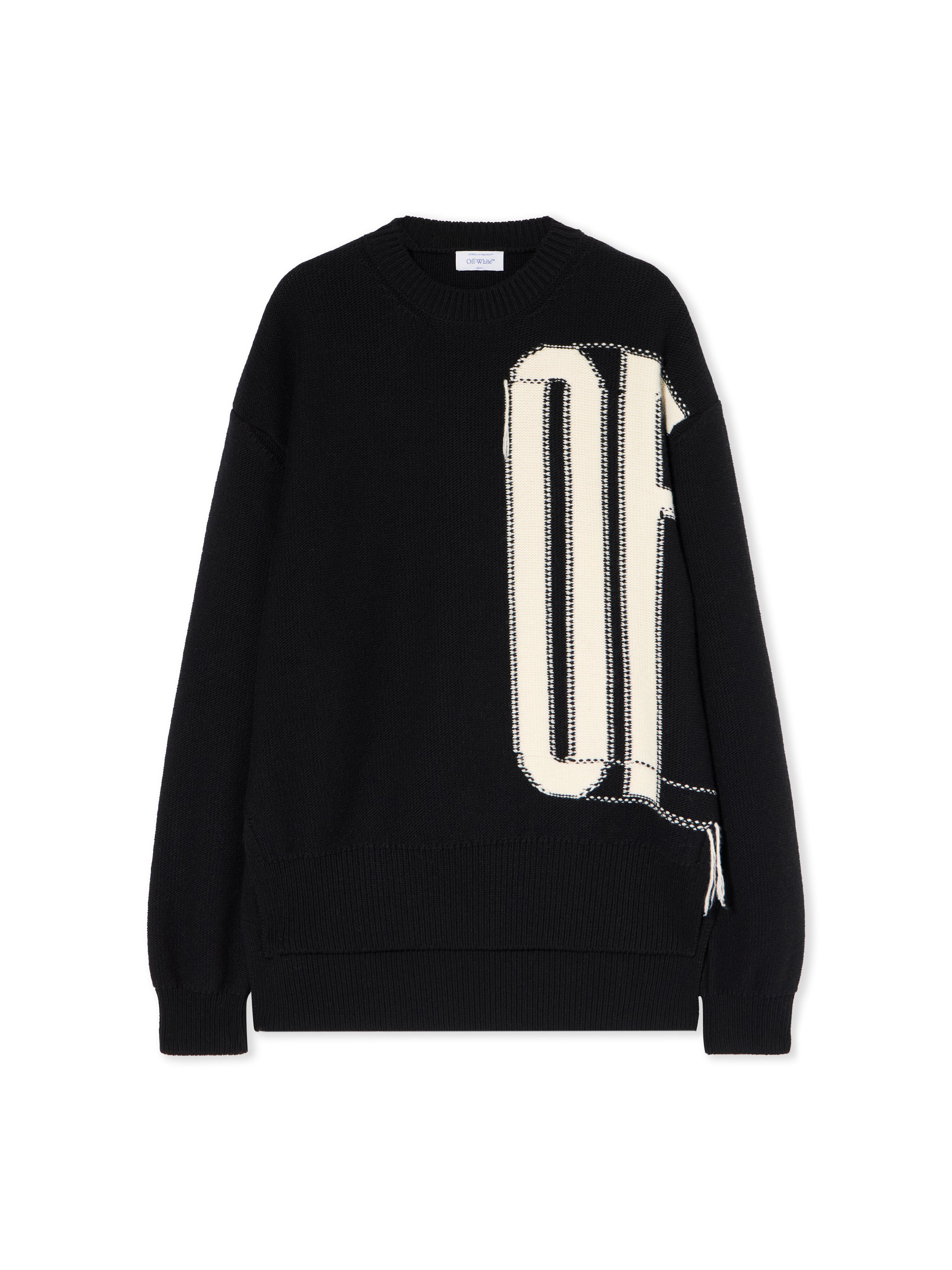 OFF WHITE Big Off Knit Crewneck Sweater BLACK - IVORY OMHE20LF25KNI001