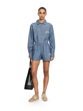 OFF WHITE Chambray Denim Pajama Shorts Dark Blue-White 2YC01BS26DEN001