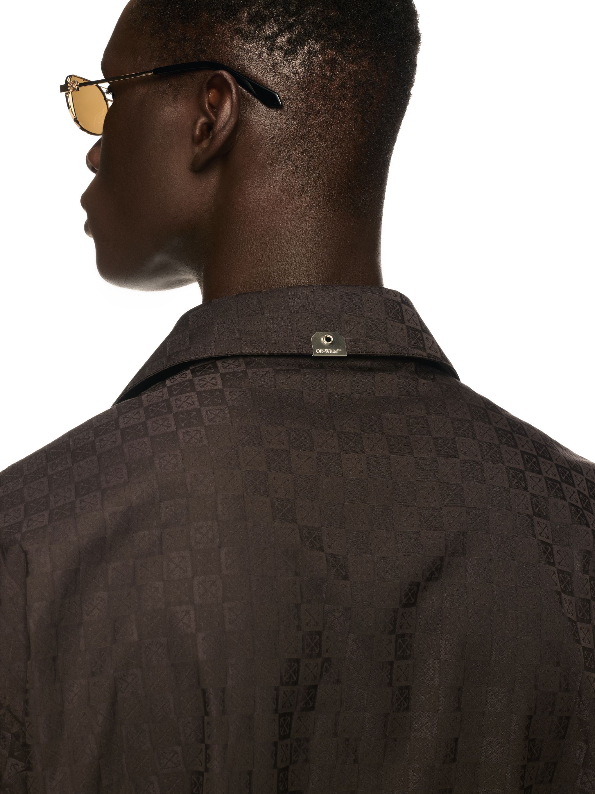 OFF WHITE Chocolate Jacquard Check Bowling Shirt BROWN OMGG013S25FAB004