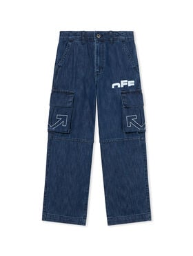 OFF WHITE Type Logo Denim Cargo Pants INDIGO - WHITE OBYB002F25DEN001